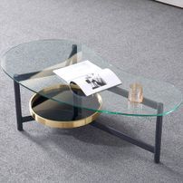 Table basse design arrondi verre et pieds métal gris Smoky L 120 cm