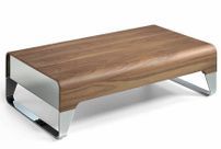 Table basse rectangulaire 2 tiroirs bois noyer et acier chromé Launa