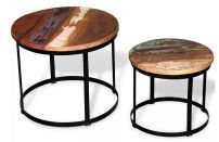 Table basse ronde bois massif recyclé et métal noir Mista - Lot de 2