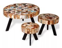 Table basse ronde bois massif recyclé multicolore et pieds métal noir