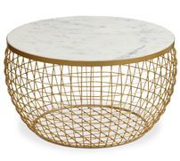 Table basse ronde marbre blanc et pieds métal doré Tilo D 76 cm