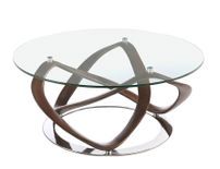 Table basse ronde torsadé bois noyer et verre trempé Pinta 100 cm