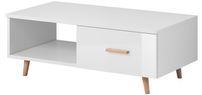 Table basse style scandinave blanc mat et blanc laqué Kunamy 110 cm