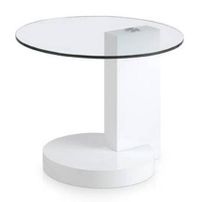 Table d'appoint ronde bois laqué blanc et plateau verre trempé Lina