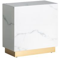 Table d'appoint verre cristal teinté blanc marbré et acier doré Kola 60 cm