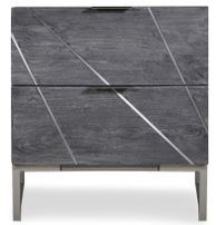 Table de chevet 2 tiroirs acacia massif et métal gris Toupma