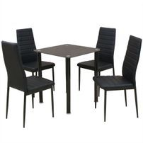 Table de cuisine carré noir verre trempé et 4 chaises simili noir Mulko