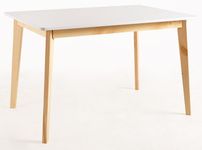 Table de cuisine scandinave blanc brillant et pieds bois clair Epuria 120 cm