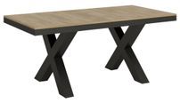 Table extensible 8 à 12 places L 180 à 284 cm bois clair et cadre métal gris foncé Tsara