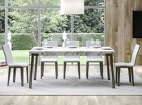 Table extensible blanc effet marbre et pieds métal anthracite L 160 à 264 cm Konta