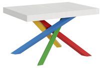 Table extensible design blanc mat et pieds entrelacés multicouleurs L 130 à 234 cm Artemis