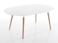 Table ovale extensible bois massif et bois MDF blanc Paty L 140/240 cm