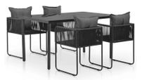 Table rectangulaire et 4 chaises de jardin métal et résine tressée noir Randy