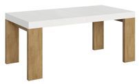 Table rectangulaire extensible blanche et bois clair 180 à 440 cm Ribo