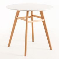 Table ronde 90 cm scandinave blanche et pieds bois naturel Bristol