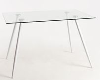Table verre trempé et pieds métal blanc Barrio 125 cm