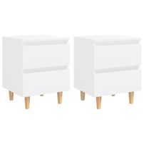 Tables de chevet avec pieds en pin Blanc 40x35x50 cm - Lot de 2