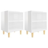 Tables de chevet pieds en bois 2 pcs Blanc brillant 40x30x50 cm 2