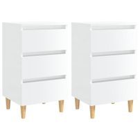 Tables de chevet pieds en bois 2 pcs Blanc brillant 40x35x69 cm