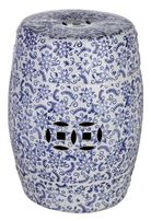 Tabouret céramique blanc et bleu avec motifs Saphy - Lot de 2