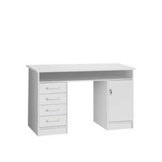 ALICANTE Bureau a clés, 1 porte, 4 tiroirs - Décor papier blanc - L 126 x P 55 x H 76 cm
