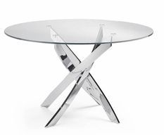 Table ronde design acier chromé et verre trempé Princia 140 cm