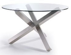 Table ronde design acier poli et verre trempé Majesty 140 cm