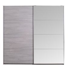 Armoire 2 portes coulissantes chêne gris et miroir Maeva 230 cm