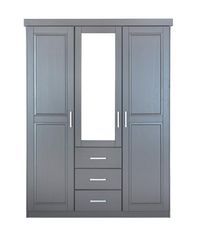 Armoire 3 portes 3 tiroirs pin massif vernis gris avec miroir Klinga 140 cù