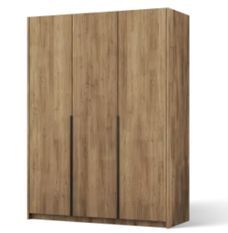 Armoire 3 portes KEVA 148 x 204 cm – Penderie et étagères avec poignées noires
