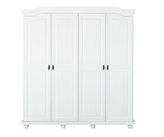 Armoire 4 portes pin massif vernis blanc Fanisy 183 cm