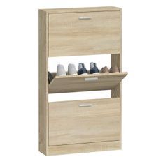 Armoire à chaussures en bois Puerto L 59 x H 108 x P 17 cm – 3 portes rabattables