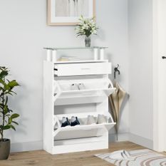 Armoire à chaussure Blanc brillant 63x24x104 cm Bois ingénierie