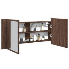 Armoire à miroir à LED de bain chêne marron 100x12x45 cm