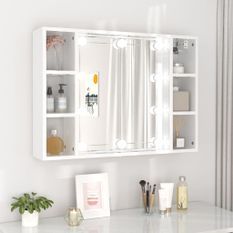 Armoire à miroir avec LED Blanc brillant 76x15x55 cm