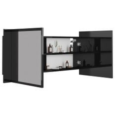 Armoire à miroir de bain à LED Noir brillant 100x12x45 cm