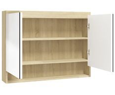 Armoire à miroir de salle de bain LOKA 80 x 15 x 60 cm blanc et chêne