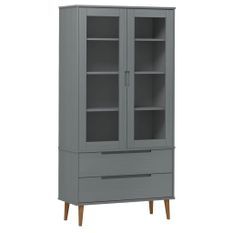 Armoire à vitrine MOLDE Gris 90x35x175 cm Bois de pin massif