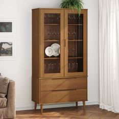 Armoire à vitrine MOLDE Marron 90x35x175 cm Bois de pin massif