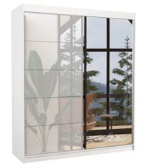 Armoire chambre adulte 2 portes coulissantes bois blanc brillant et miroir Tifany 180 cm