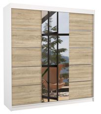 Armoire chambre adulte 2 portes coulissantes bois blanc et bois clair avec miroir Baker 200 cm