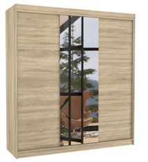 Armoire chambre adulte 2 portes coulissantes bois clair et miroir Zafa 200 cm