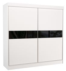 Armoire chambre adulte 2 portes coulissantes bois blanc et noir brillant Vernon 200 cm