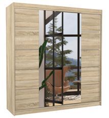 Armoire chambre adulte 2 portes coulissantes bois clair et miroir Dalia 200 cm