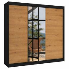 Armoire chambre adulte 2 portes coulissantes bois et miroir ZAFA 200 cm