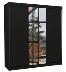 Armoire chambre adulte 2 portes coulissantes bois noir et miroir Zafa 200 cm 2
