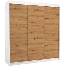 Armoire chambre adulte blanche et bois artisan 2 portes coulissantes Kamia 200 cm