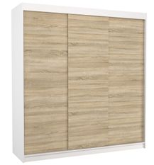 Armoire chambre adulte blanche et bois clair 2 portes coulissantes Kamia 200 cm