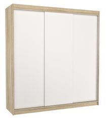 Armoire chambre adulte bois clair et blanc 3 portes coulissantes Kamia 200 cm