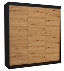 Armoire chambre adulte noir et bois artisan 3 portes coulissantes Kamia 200 cm